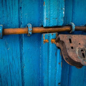 blue door with lock