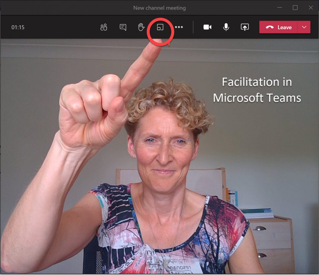 Dianna pointing at breakout room button in Microsoft teams