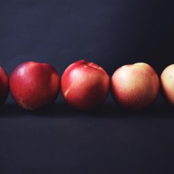 Sequence of five nectarines in different colours